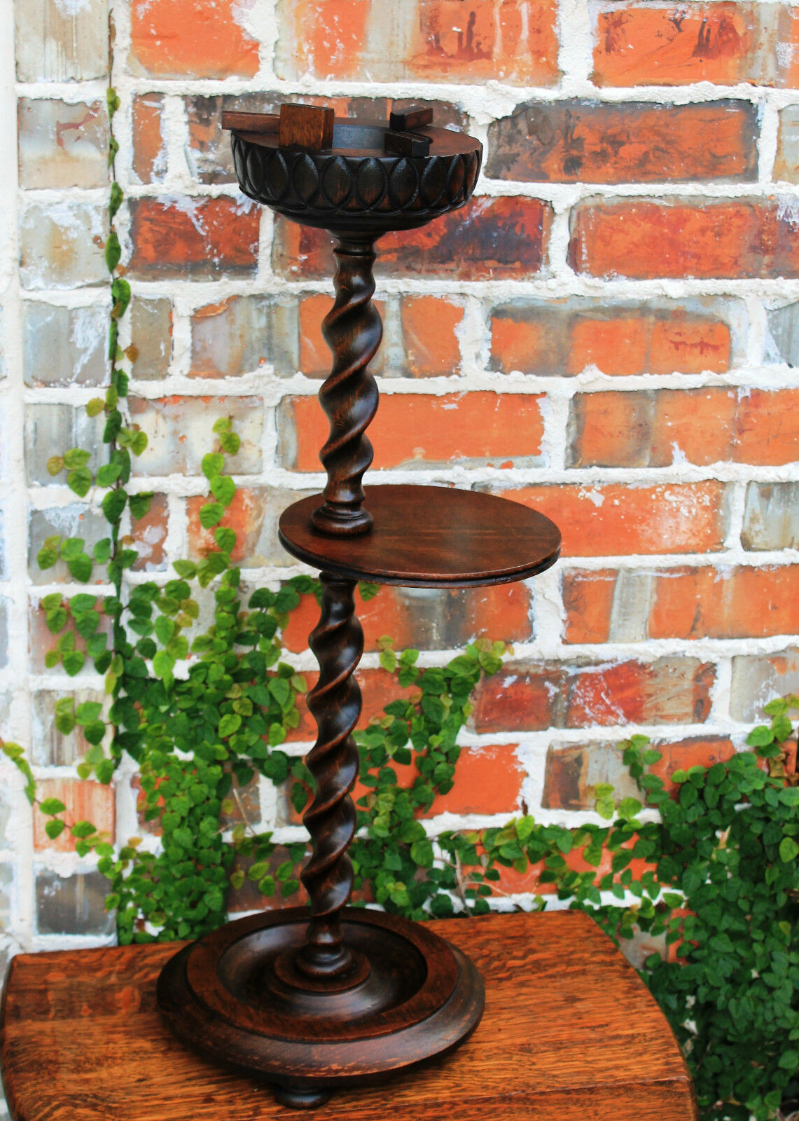 Antique French Oak Barley Twist Smoke Smoking Stand Pedestal Table Plant Stand