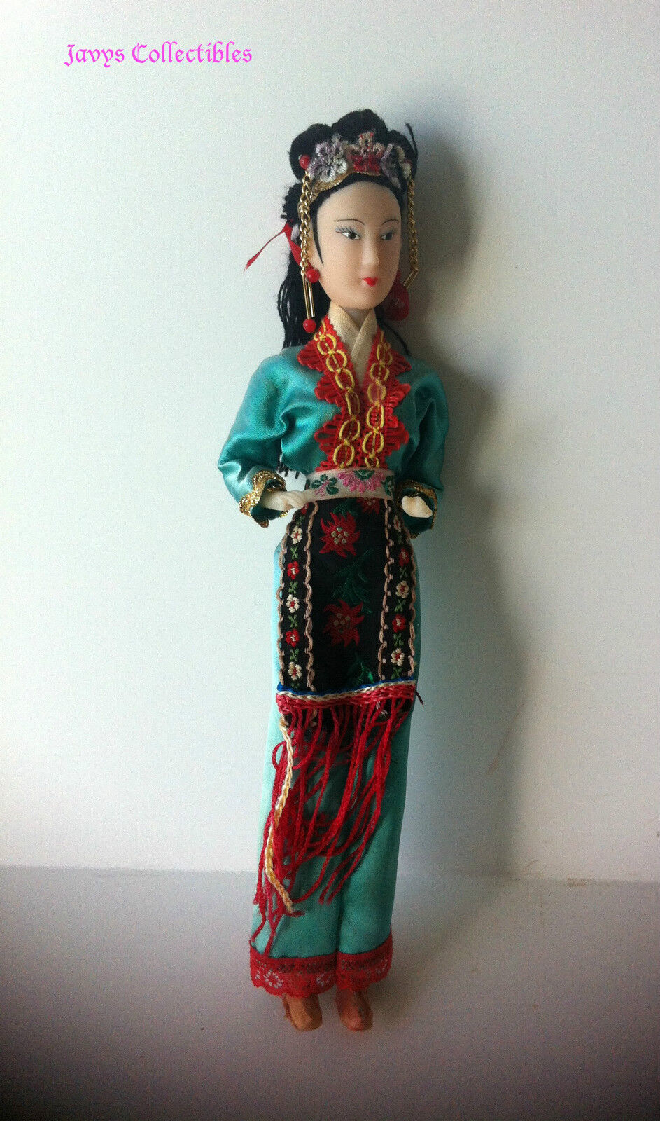 Cute Vintage Chinese Green Colorful Dress Plastic Collectible Doll