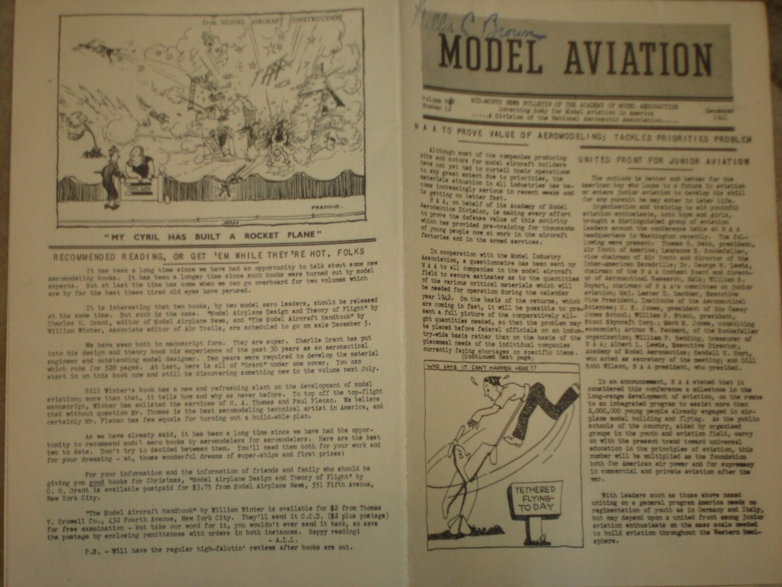 Dec 1941 Issue Model Aviation Bulletin Of Acad Of Mod Aeronautic Tethered Flying
