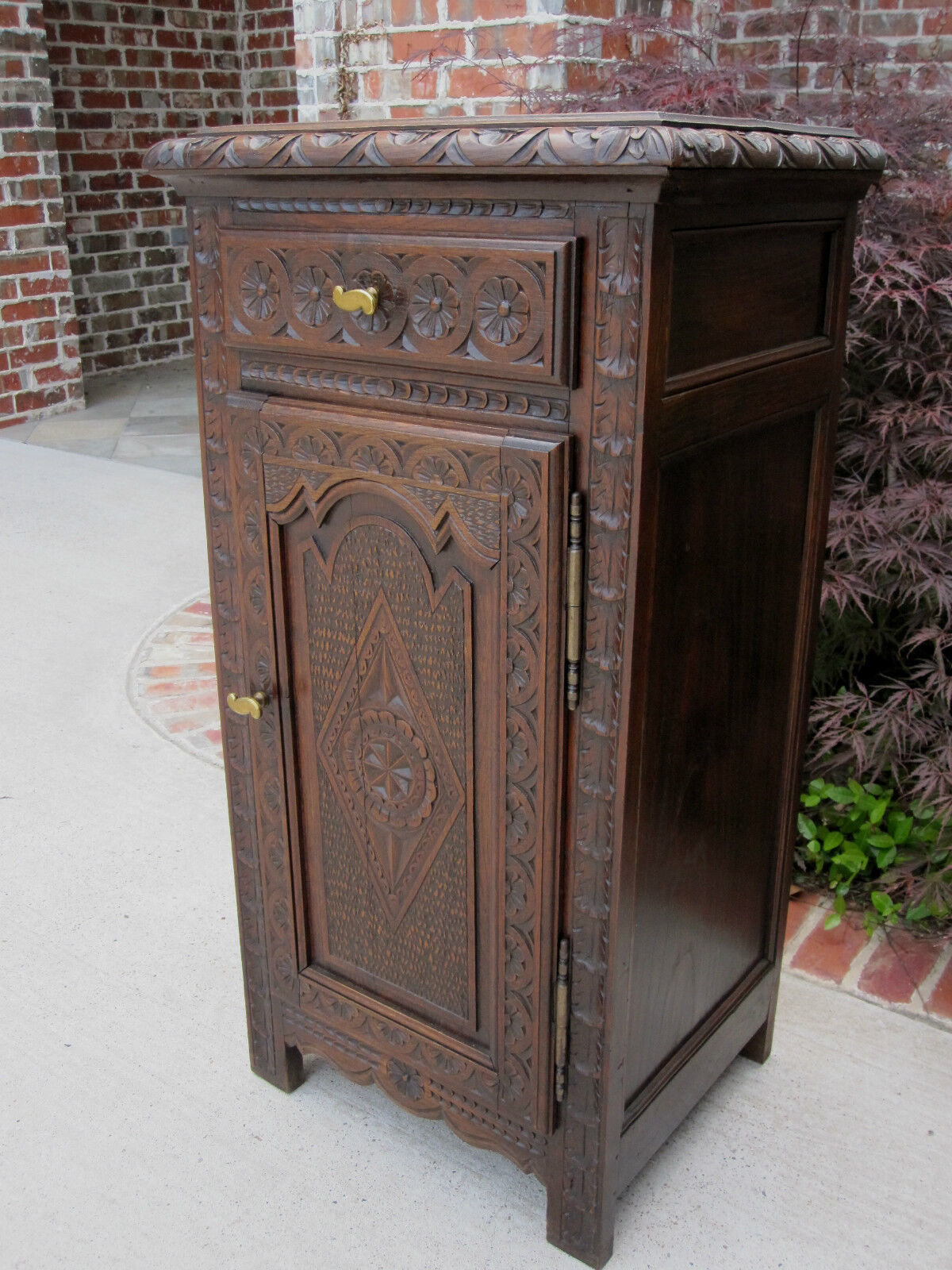 Antique French Carved Brittany Jam Cabinet Chest Nightstand End Table**ON SALE**