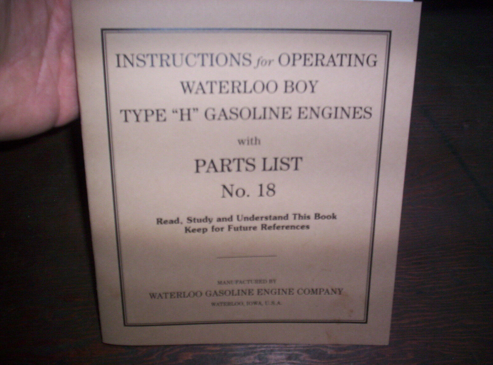 Waterloo Boy H Hit & Miss Gas Engine Manual Instruction Operating Parts List 18