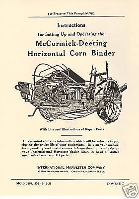 McCormick Deering Horizontal Corn Binder Manual IHC International Harvester