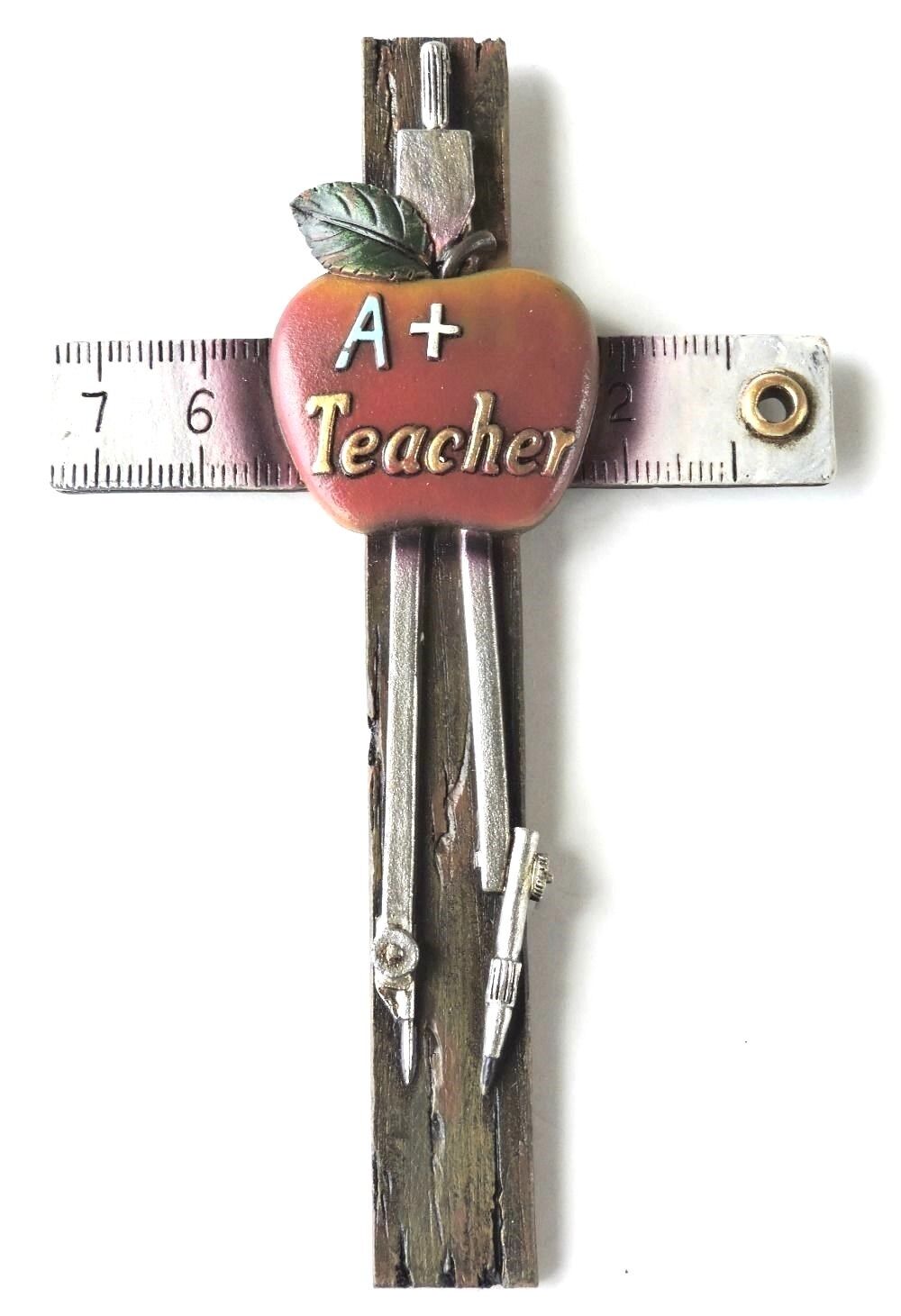 Cross Teacher A+ Apple Ruler Compass 8x5 Inches Polyresin Wall Hanging New
