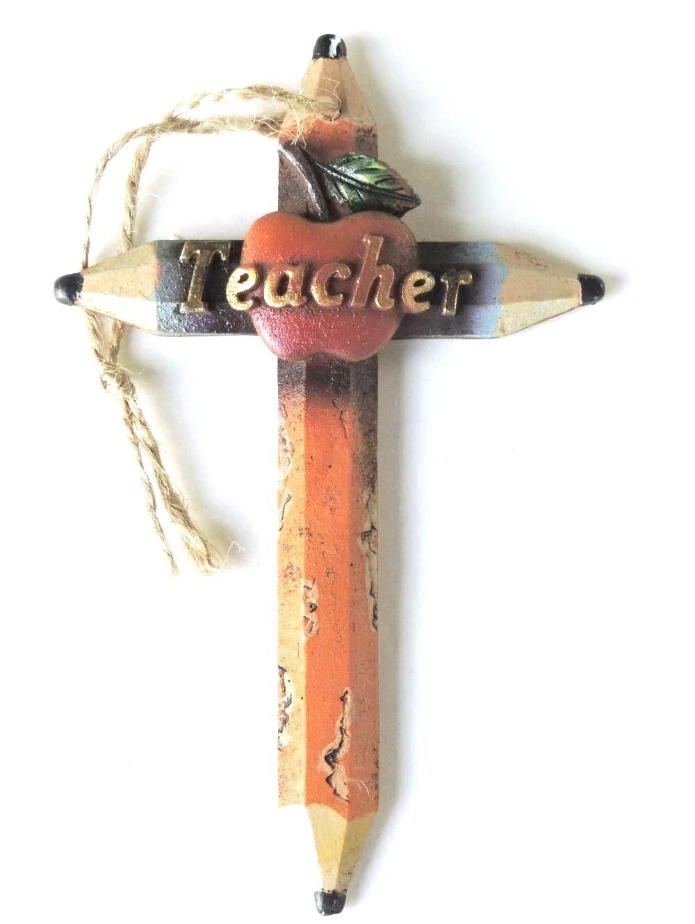 Cross Teacher Apple Pencil 3x5 In New Polyresin Ornament Style