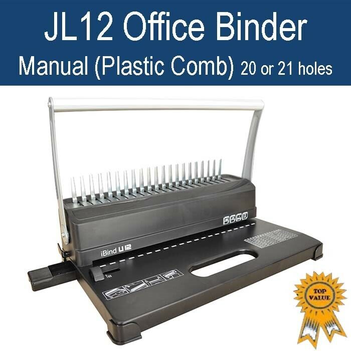 New Manual Home Office Plastic Comb Binder / Binding Machine 21 holes JL12-White