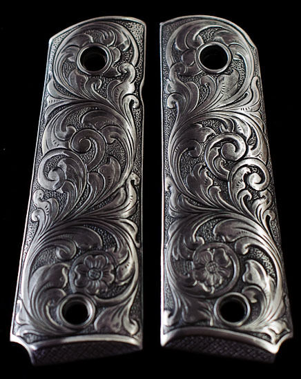 COLT 1911 CUSTOM GRIPS - SOLID PEWTER w/ SCROLL PATTERN kimber engraved HEAVY