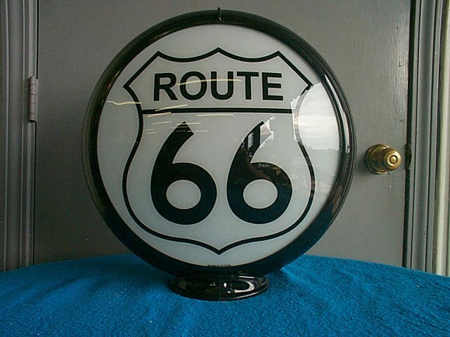  gas pump globe ROUTE 66 reproduction 2 GLASS LENS in a Black plastic body NEW