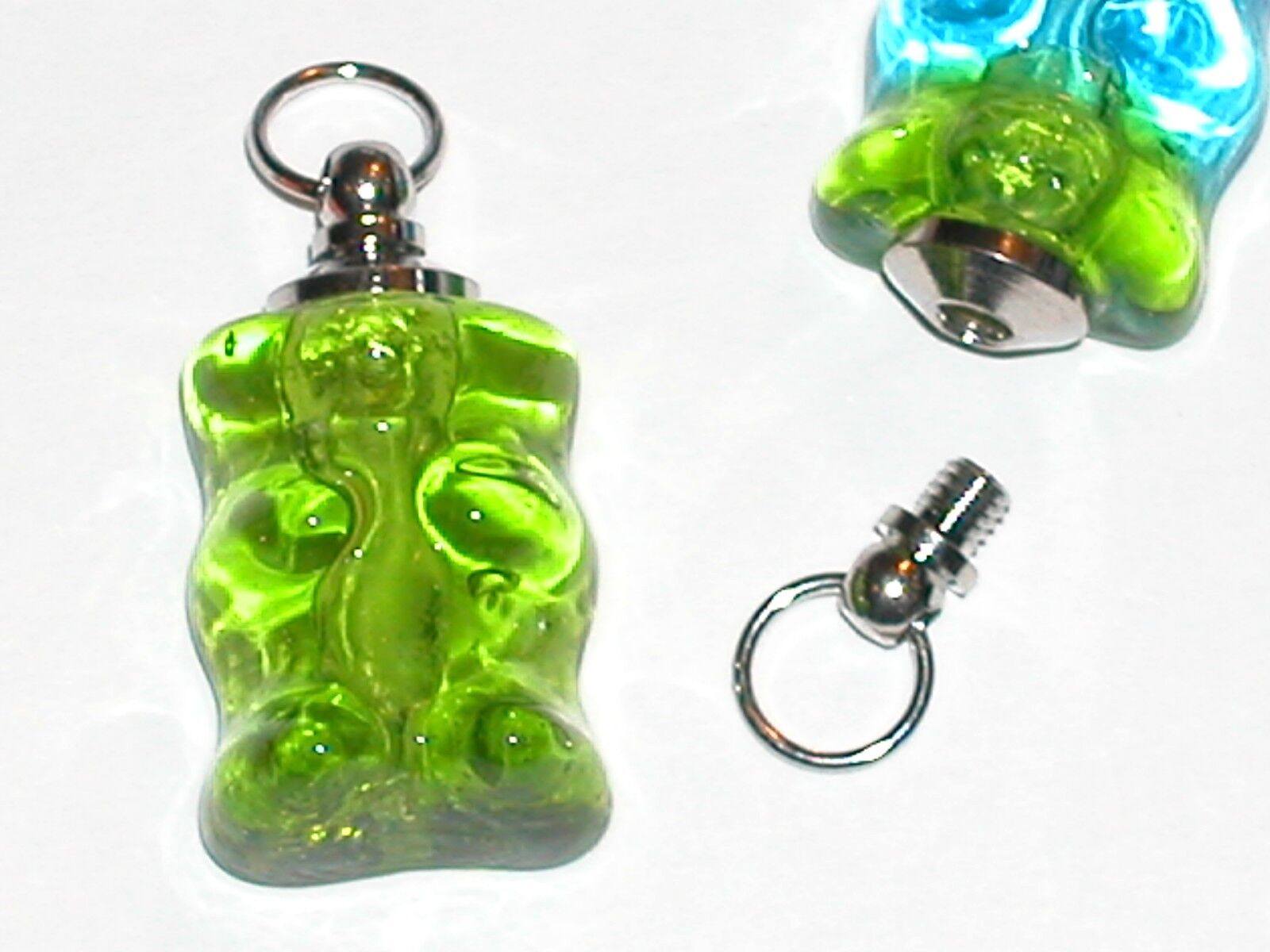 1 Miniature little Glass Gummy Bear BOTTLE candy charm pendant kids easter New