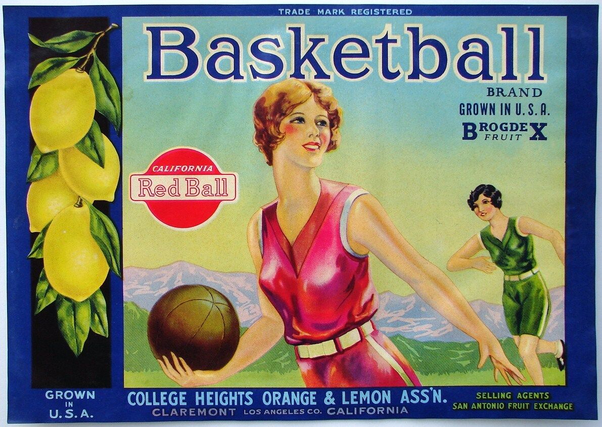 Basketball Lemons Fruit Crate Label Art Print Vintage Athletic Sexy Girl 