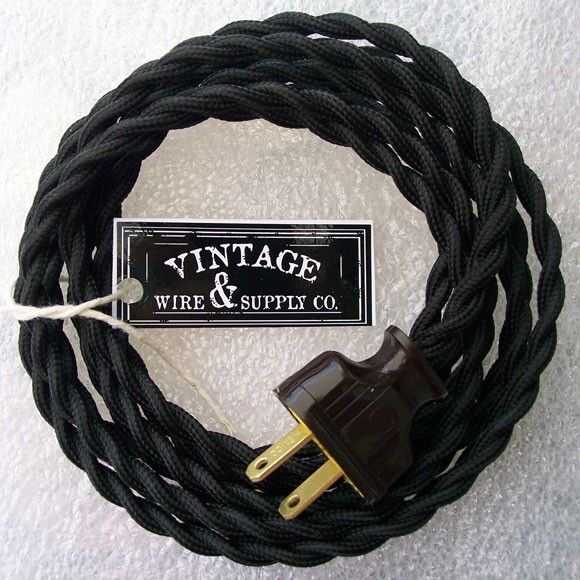 Black Cordset - 8ft -Cloth Covered Twisted Wire Vintage Rewire Kit - Antique Fan