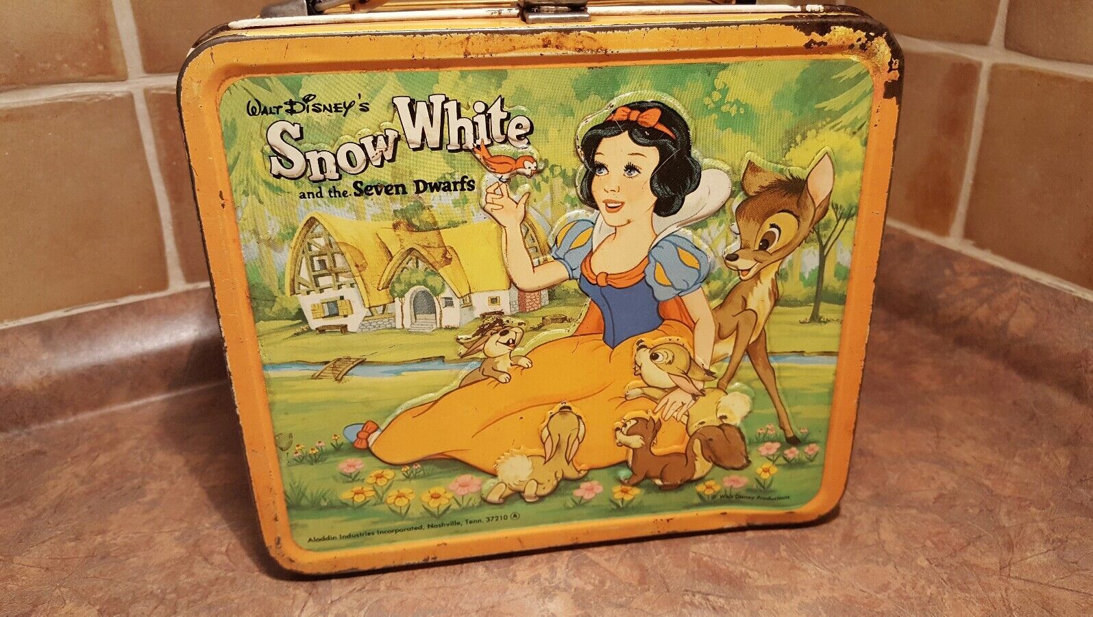 SNOW WHITE Vintage Metal Lunchbox Lunch Box Pail, Aladdin walt disney