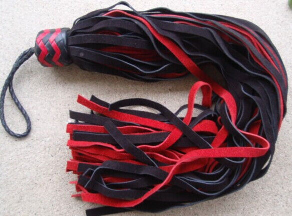 KNOB Leather Flogger Whip BLACK/RED 72 TAILS - HORSE TRAINING Florentine Tool