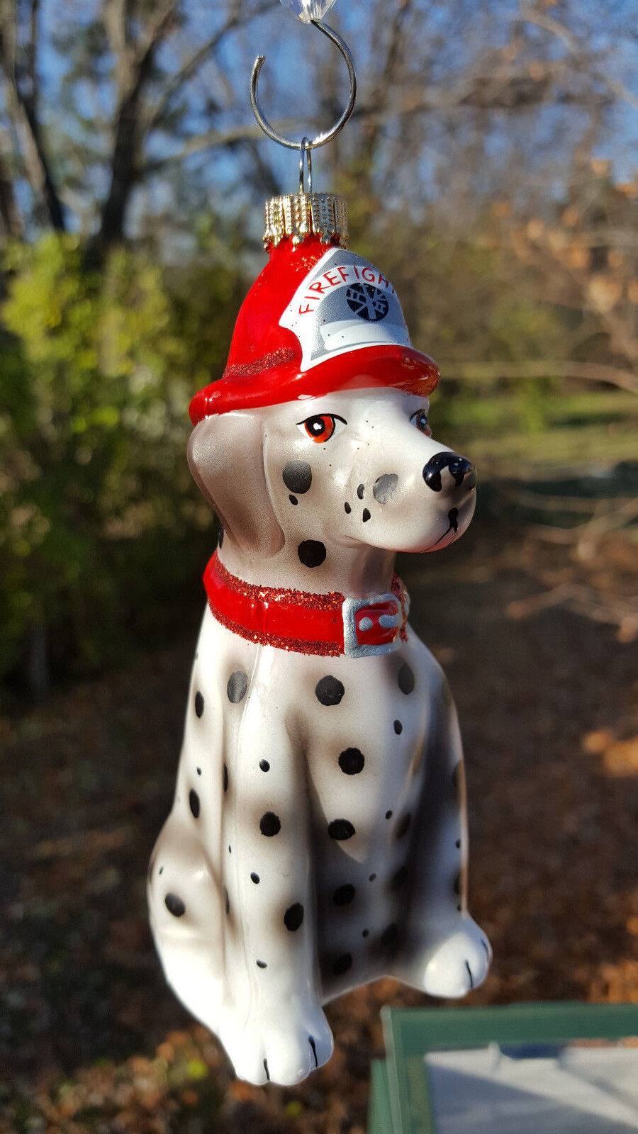 NEW  Krebs Germany  Blown Glass  Firefighter  Dog Ornament  NEW 