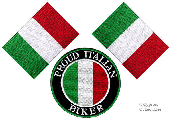 LOT of 3 - PROUD ITALIAN BIKER iron-on ITALIA PATCH ITALY FLAG embroidered TOPPA