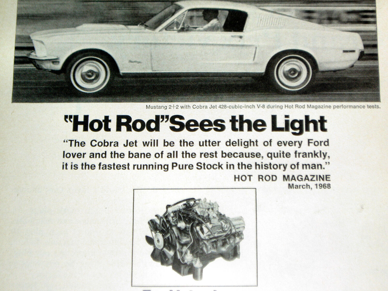 1968 FORD MUSTANG 2+2 COBRA JET 428 V8 ENGINE VINTAGE AD/poster/427/GT/1967/CJ