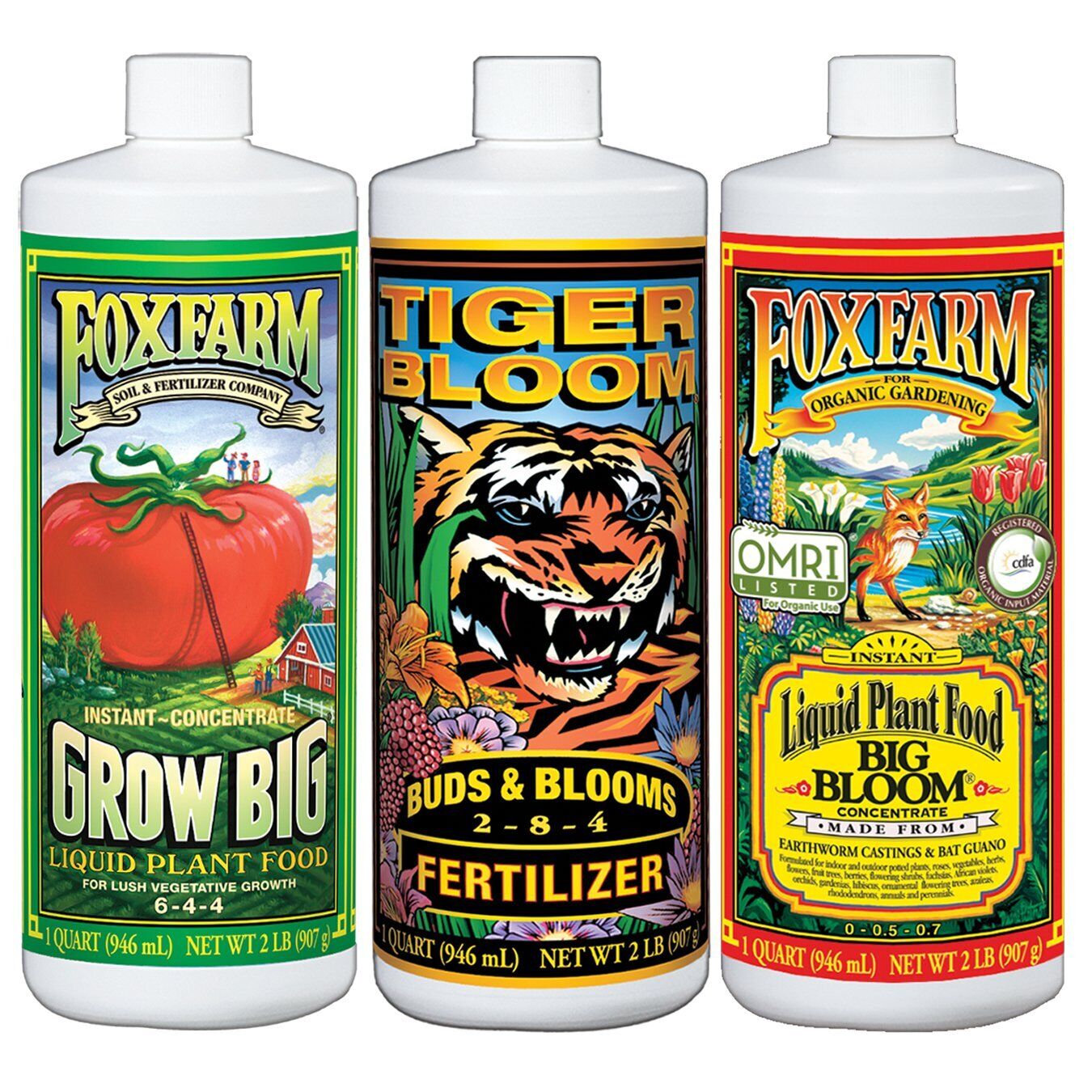 FoxFarm Liquid Nutrient Soil Trio: Big Bloom, Grow Big, Tiger Bloom - 32oz