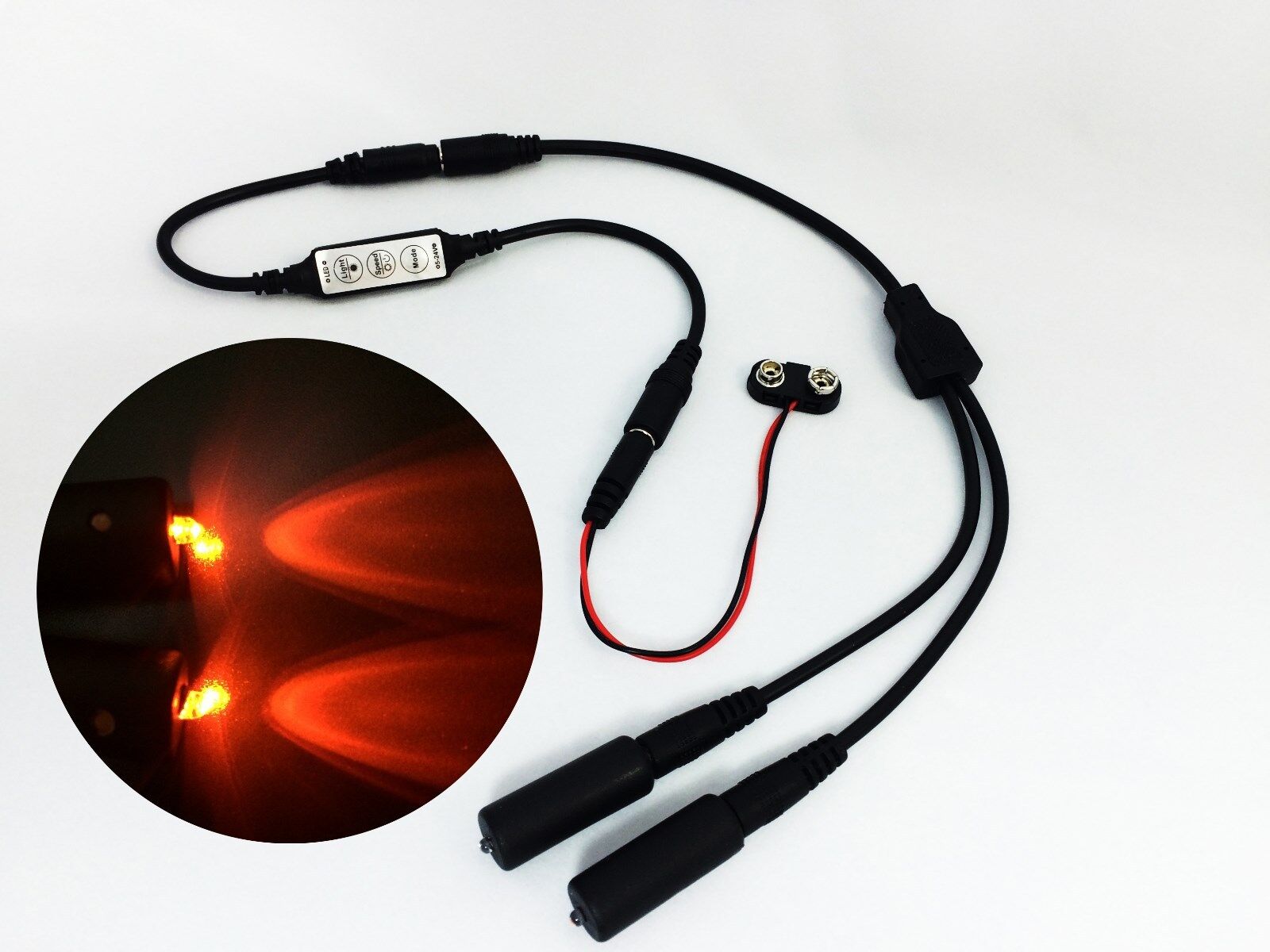 Micro Effects Light 2X orange LED & control flash blink strobe 9V prop MELKITO4B