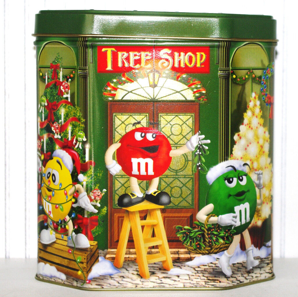 M&M\'s 2000 Village Christmas Tree Shop #11 LTD Metal Tin Box Container Canister