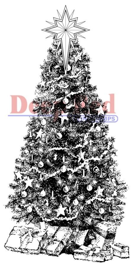 Deep Red Stamps Decorated Christmas Tree Rubber Cling Stamp