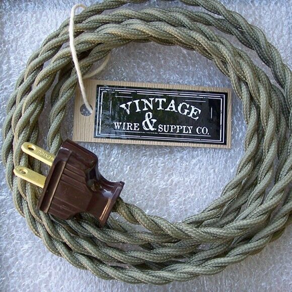 Olive Green - Cloth Covered Rewire Kit - Wire & Plug - Vintage - Fan Kit Restore
