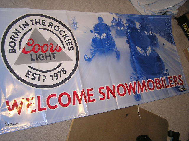NEW VERY COOL COORS LIGHT BEER BANNER PUB MAN CAVE WELCOME SNOWMOBILE          
