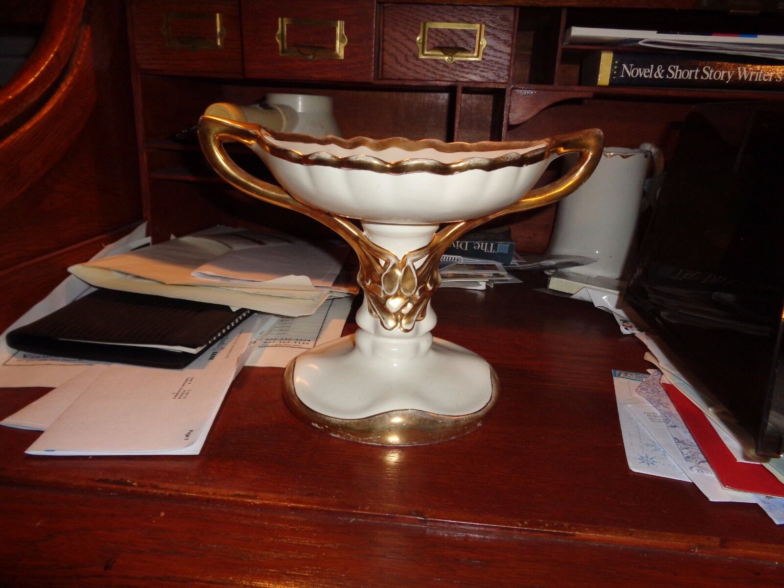 Art Nouveau Maiolica Compote Bowl Faience - Julius Dressler Bohemia Austria 1900