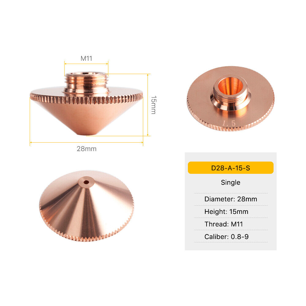 Fiber Laser Nozzle Single Layer Dia.28mm M11 Hight 15mm for Laser Cutting Head