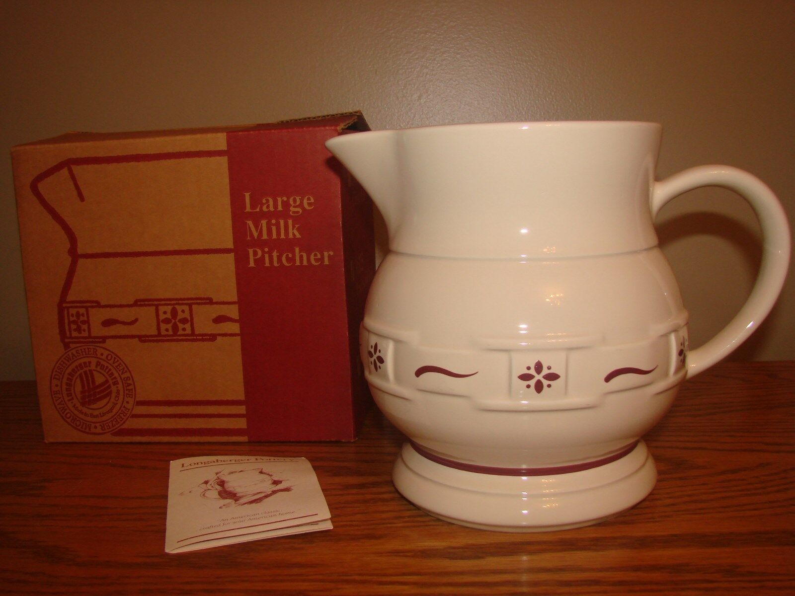 Longaberger Woven Traditions TRADITIONAL RED Pottery MILK PITCHER USA Made *NEW*