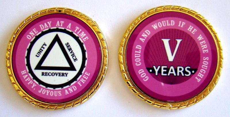 Alcoholics Anonymous 5 Year Rope Edge Sobriety Coin Chip 1 3/4\