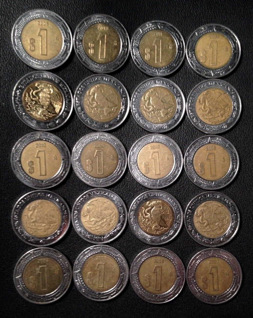 MEXICO COIN LOT - Bi-Metal Peso Coins - Lot of 20 - Unsearched - 