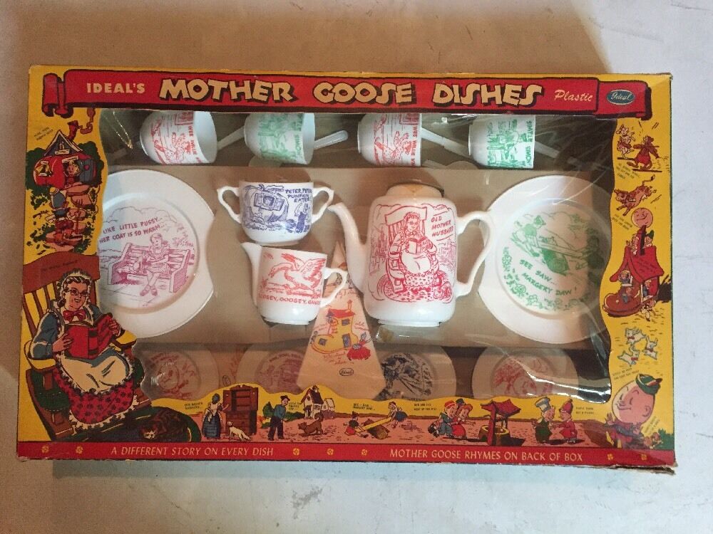 Vintage Ideal\'s Mother Goose Dishes Plastic Set,Ideal Toys,Original Box,RARE