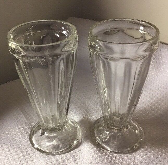 2 vintage heavy malt shake soda fountain glasses