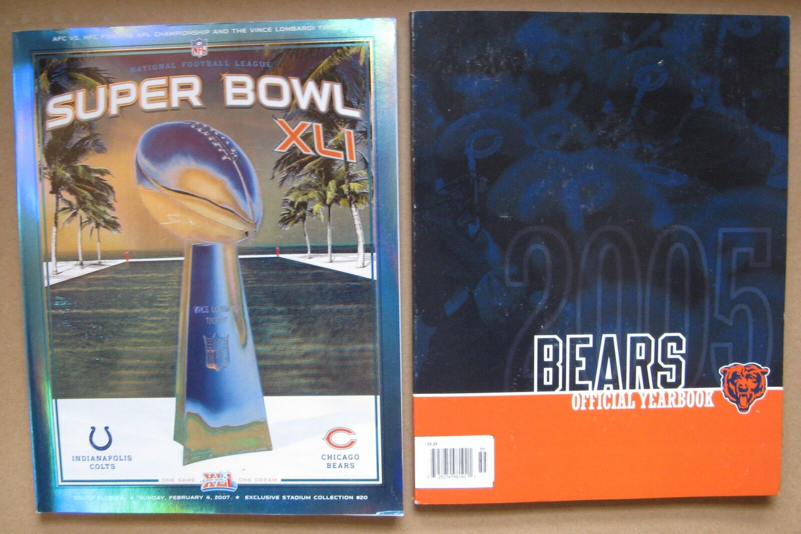 2005 Chicago Bears Yearbook + 2007 Super Bowl XLI Program (Colts-Bears)
