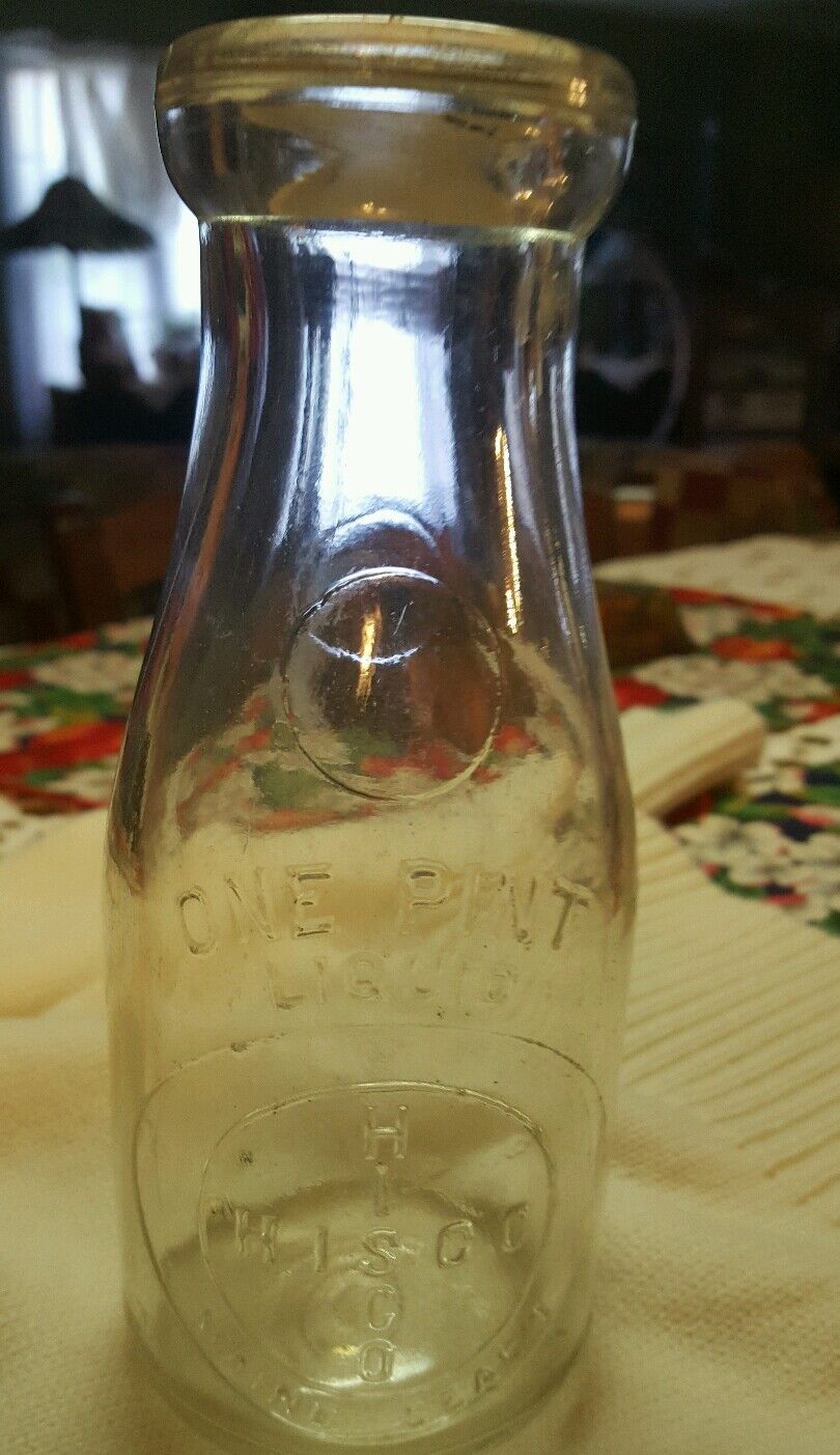  Pint ~ Glass Dairy Bottle ~ HIS CONTACT ♢ MAINE  SEAL ~ 7 1/4 \