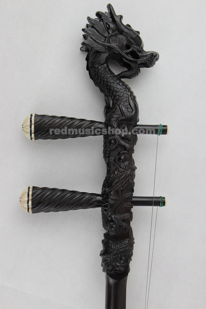 Quality engraved professional ebony ERHU, Dragon head carving,with tutorial book