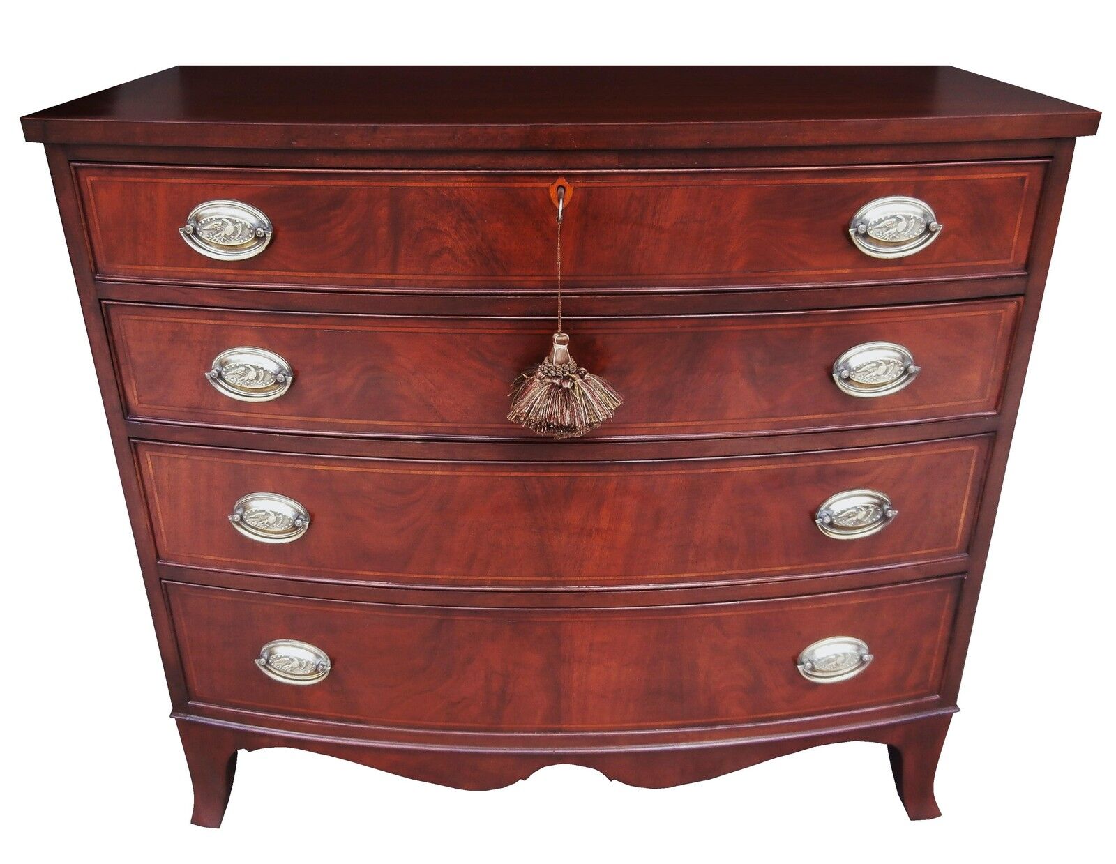 AMERICAN FEDERAL FLAME MAHOGANY INLAID GEORGIAN BOWFRONT CHEST COMMODE DRESSER 