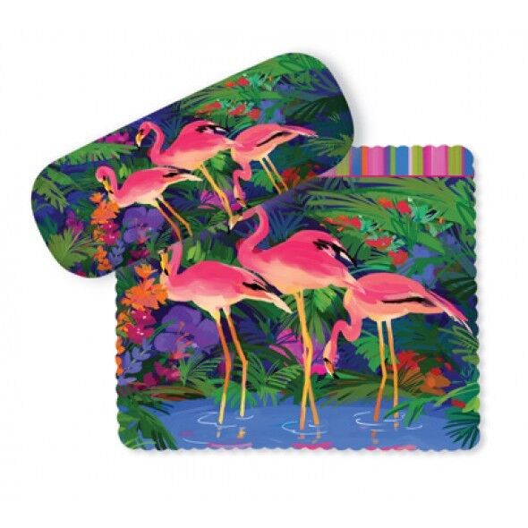 Pink Flamingo Rigid Eyeglass Case with Microfiber Cleaning Cloth Tropical 