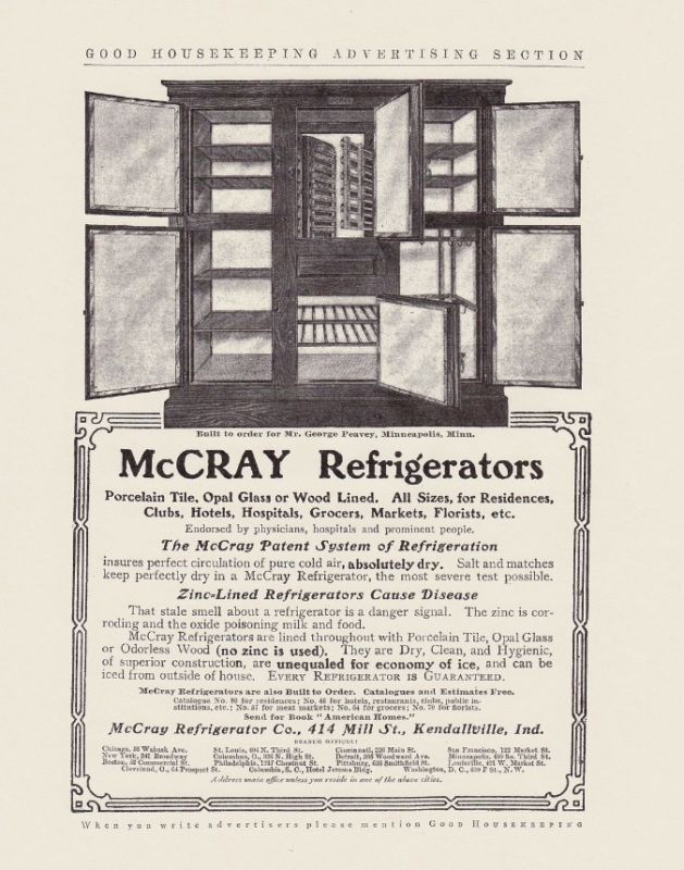 Vintage Antique 1905 MCCRAY REFRIGERATOR Oak ICE BOX AD