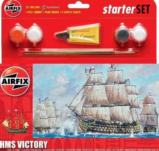 Airfix Starterset Hms Victory Sailing Ship + Colour Paintbrush Adhesive Model