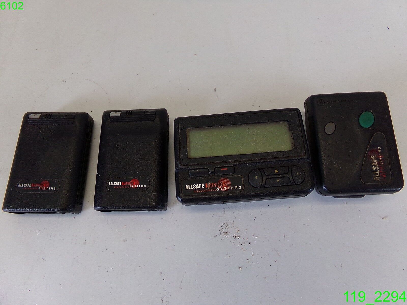 LOT OF (4) ALL SAFE PAGERS- FOR PARTS OR REPAIR/ UNTESTED