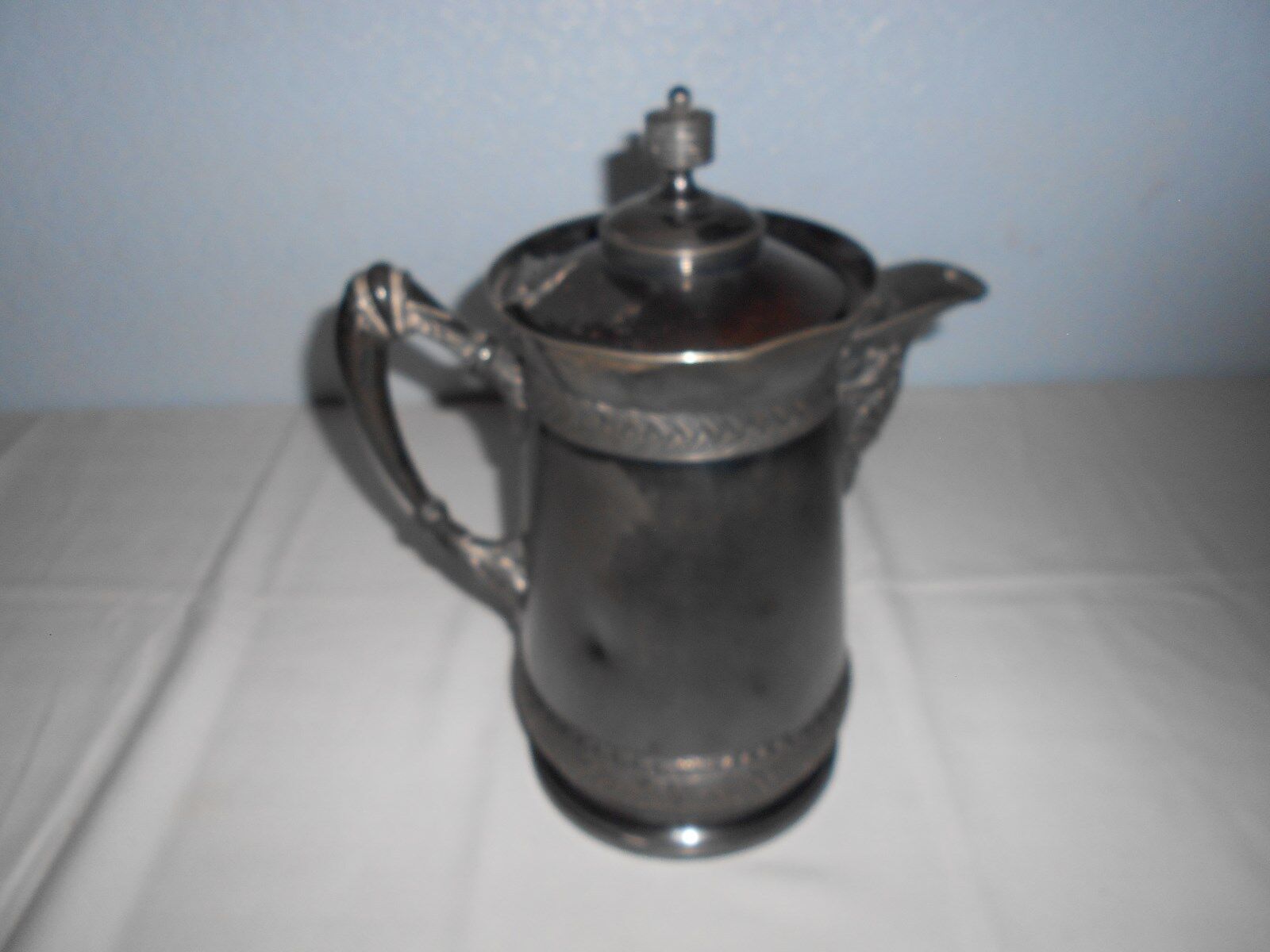 Large Antique Meriden Company Coffee Pot Quadruple Silver Plate Ornate 1868  