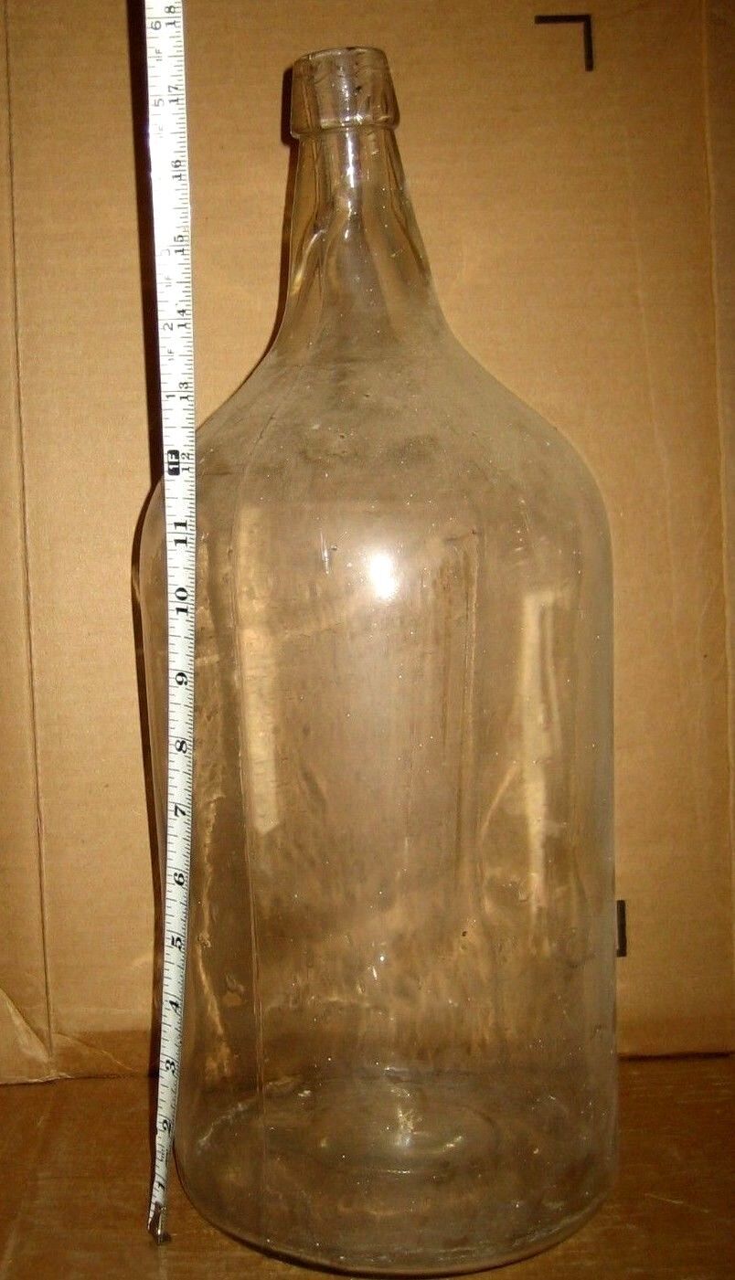 VTG Antique Giant Hand Blown Glass Bottle - Clear Crude 18\