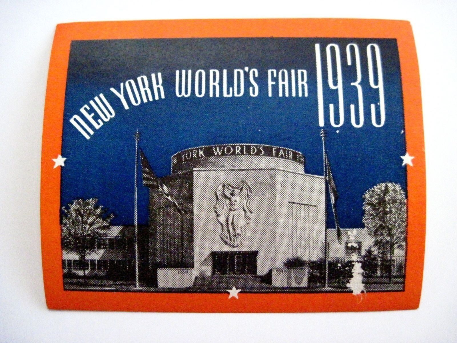 Small Vintage 1939 New York World\'s Fair Sticker w/Pic of World Fair Building *