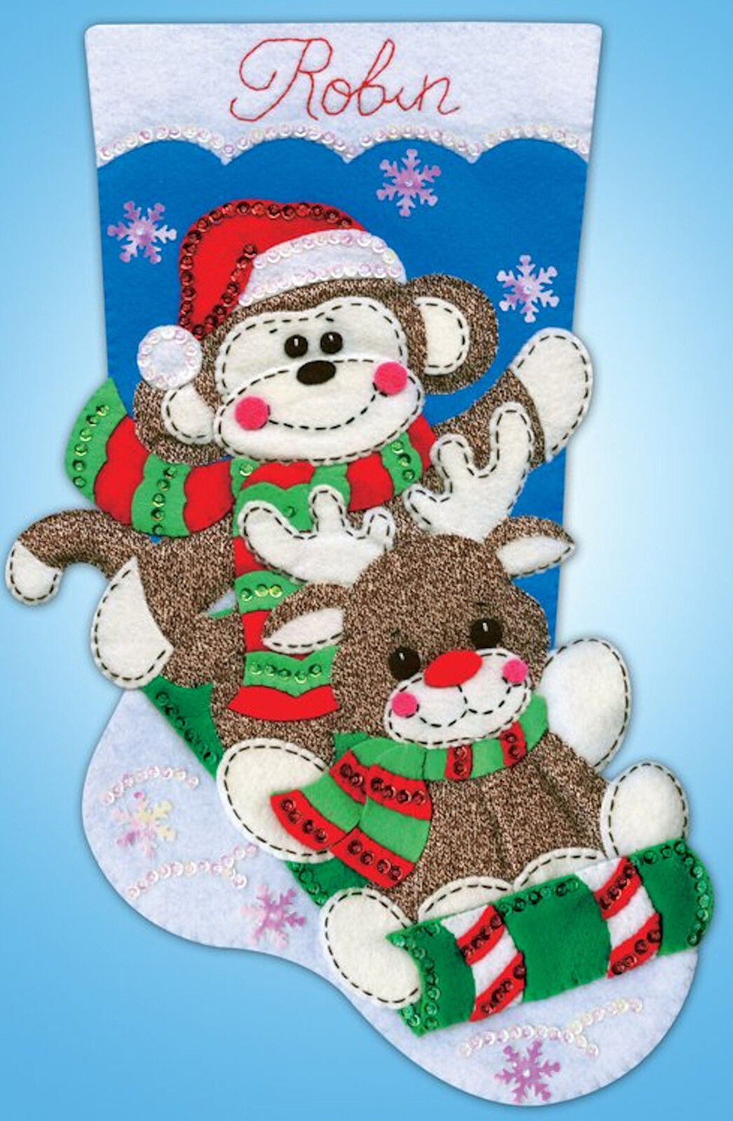 Felt Embroidery Kit ~ Design Works Sock Monkey Christmas Stocking #DW5241