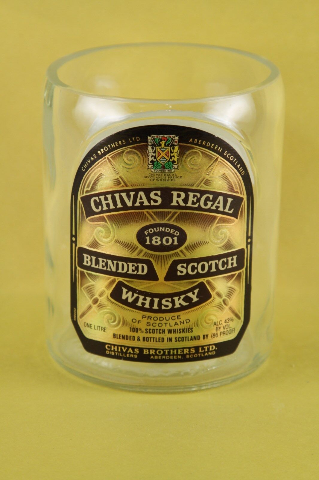 CHIVAS REGAL SCOTCH GLASS CANDY, DIP BOWL MADE FROM ORIGINAL  1L BOTTLE 