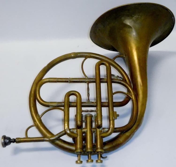 Vintage c. 1920 Carl Fischer New York Brass Single French Horn Lot 425