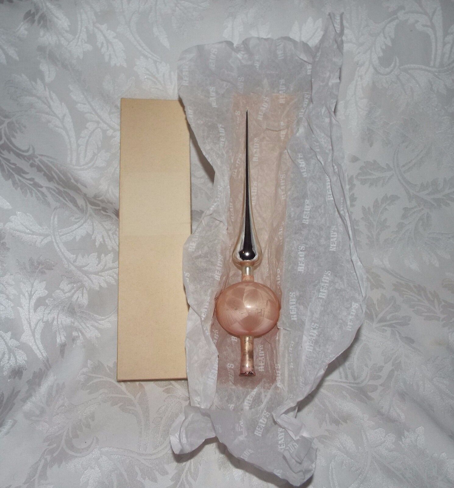 ANTIQUE GERMAN CHRISTOPHER TREE TOPPER, Blown Glass Peach and Silver NIB 12\