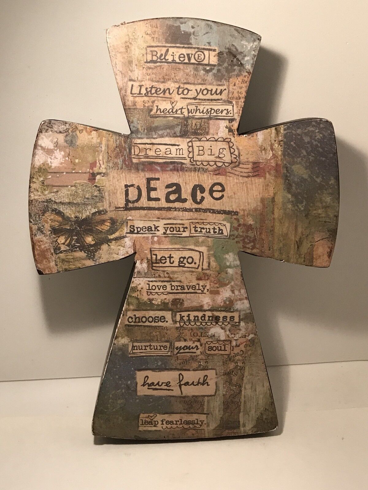 Kelly Rae Roberts Peace Collage Cross 9 3/4”