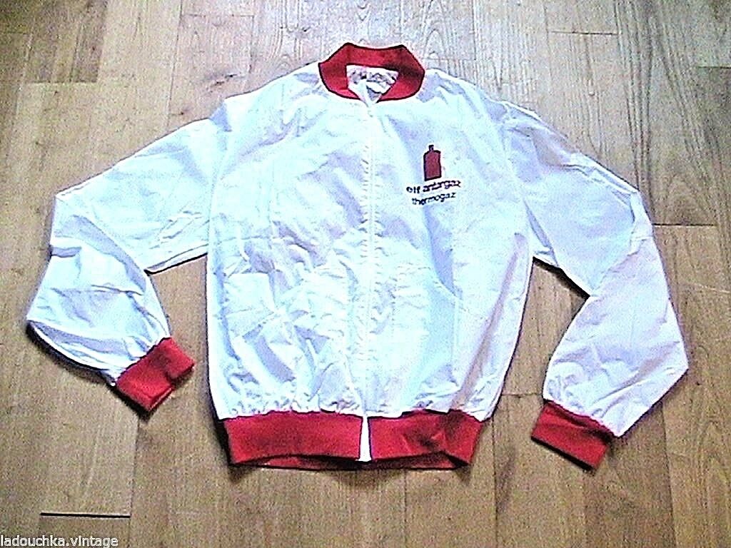 FRENCH 1970s MEN VARSITY JACKET -ELF GAS COMPANY ADVERTISING-MADE IN ITALY-NEW-L