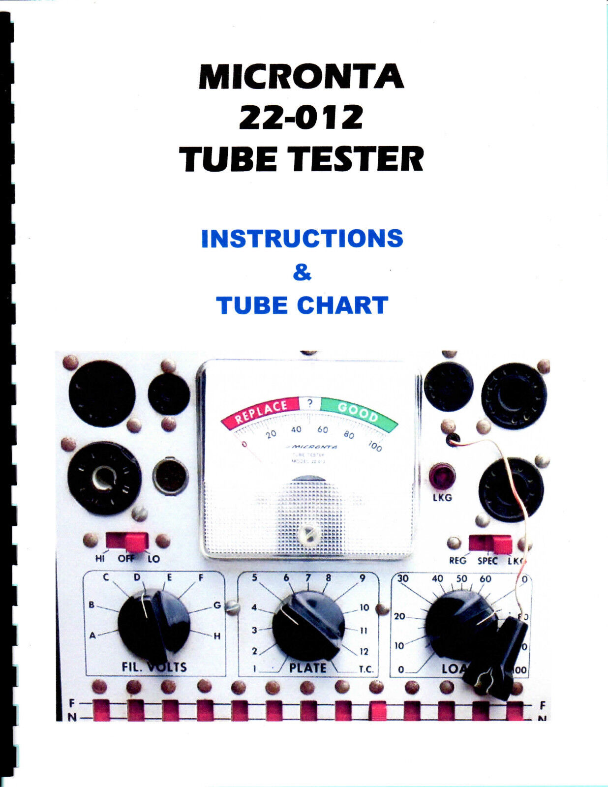 Manual Charts Micronta 22-012 T-31 Tube Tester Radio Shack Realistic New Copy